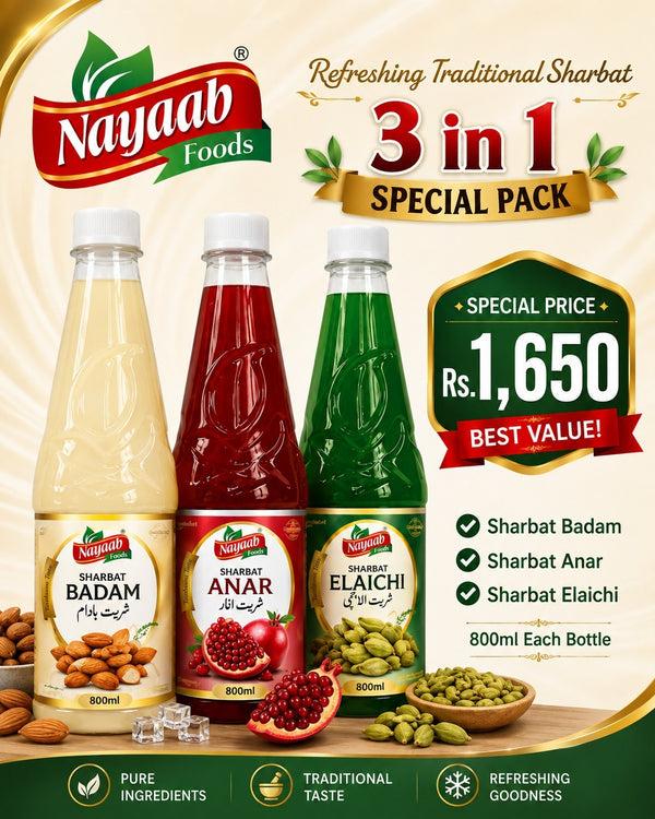 Pack of Sharbat-E-Badam+Sharbat-E-Anar+Sharbat-E-Elaichi 800ml per